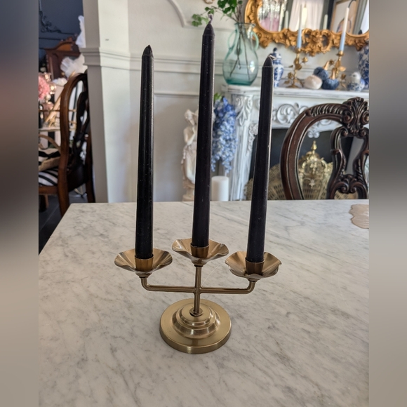 MCM style Hearth & Hand Magnolia 4” Scalloped Brass 3ct Taper Candelabra - Picture 1 of 4